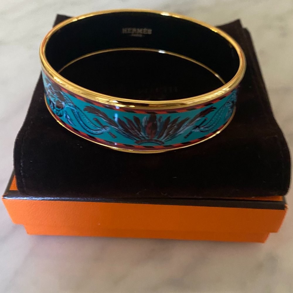 Authentic Hermes Feather Motif Enamel Brazil Bang… - image 6